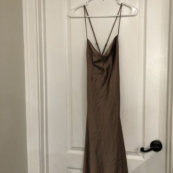 Show Me Your MuMu Verona Cowl Midi Dress‎ Luxe Satin Wedding Rose Gold Size XXS - Picture 3 of 9